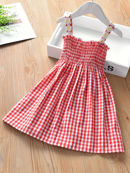 95% Cotton Soft Flower Print Plaid Cami Dress - Lightweight & Breathable Summer Party Wear for Girls - An Ideal Fashion Gift