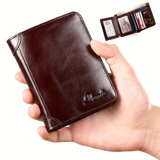 Elegant & Secure Men's Black Genuine Leather Wallet - RFID Protection, Premium Cowhide, Ideal Gift