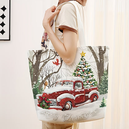 Christmas Style Pattern Tote Bags, Casual Lightweight Large Capacity Shopping Bags, Ideal Gifts For Friends