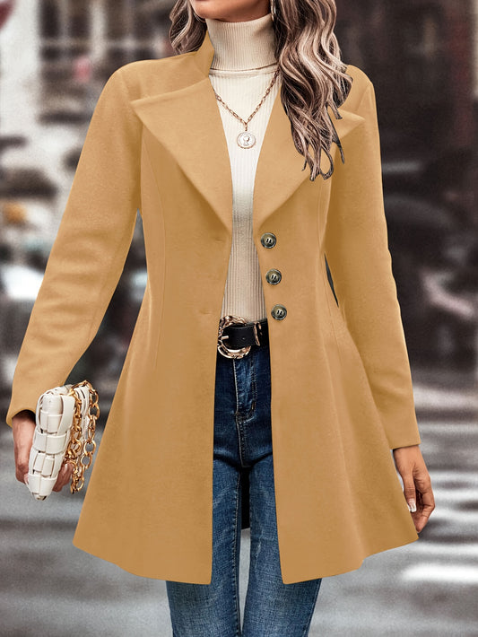 xieyinshe Solid Single Button Lapel Overcoat, Versatile Long Sleeve Winter Outwear, Women's Clothing