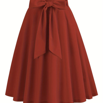 xieyinshe  Retro A-line Skirt, Bowknot Front Skirt For Party, Performance, Every Day, Women's Clothing