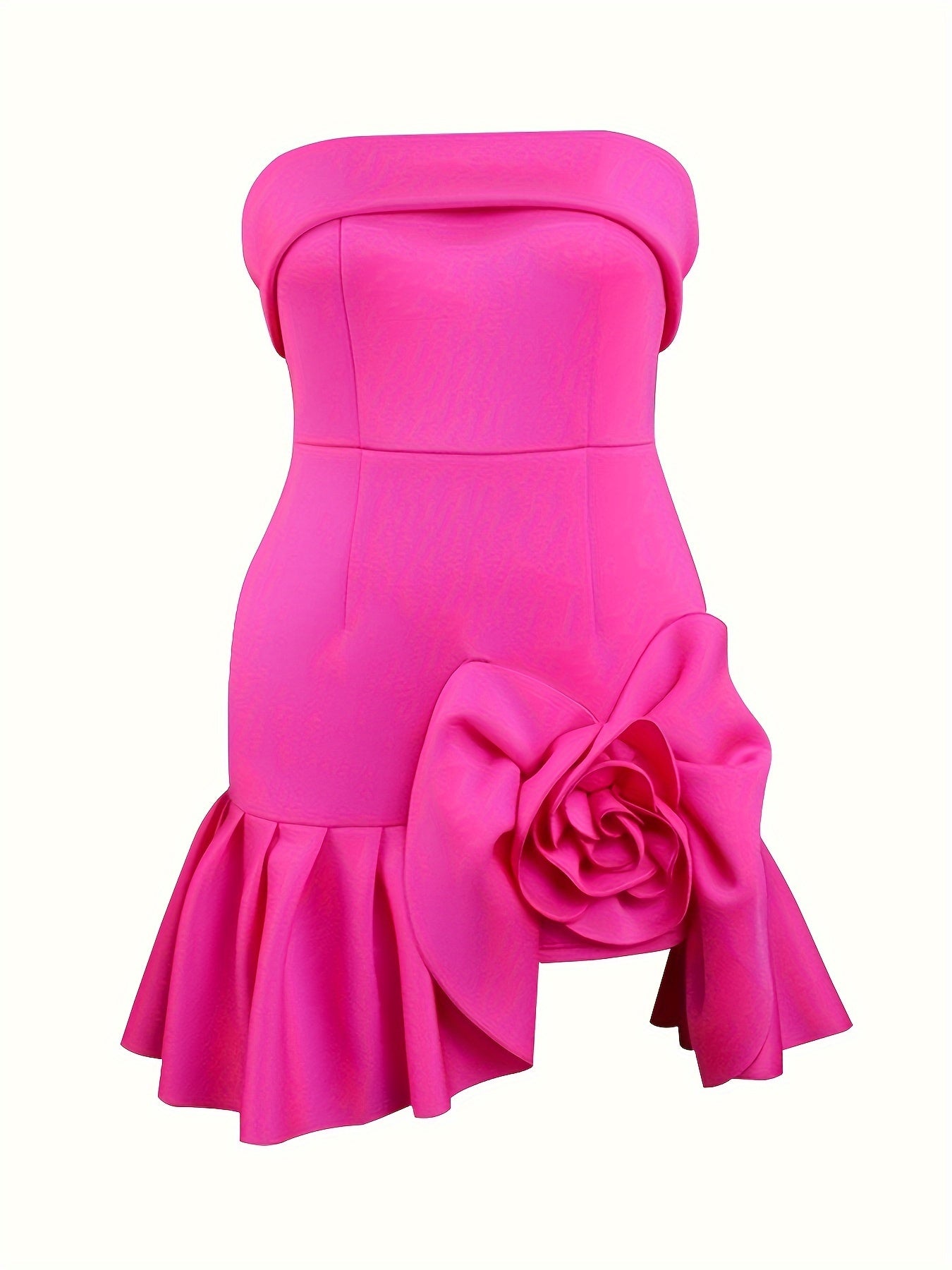 Plus Size 3D Flower Bridesmaid Dress - Exquisite Embellishments, Delicate Ruffle Trim, Sleek Sleeveless Design, Figure-Hugging Tube Silhouette, Elegant Style - Perfect for Wedding Party Celebrations, Womens Plus Size Clothing, Ideal for Birthday Occasions