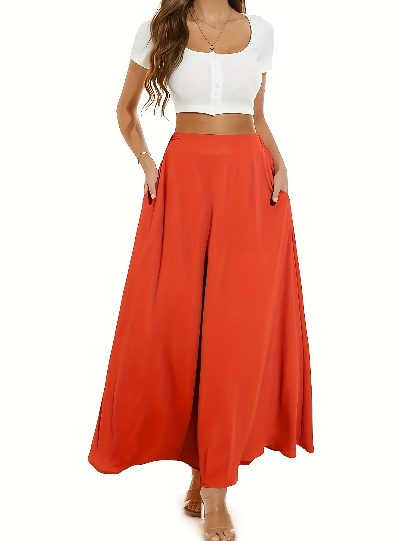 xieyinshe  High Waist Pleated Skirts, Casual Zipper Solid Maxi Skirts, Women's Clothing