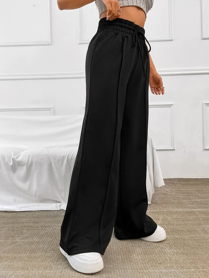 xieyinshe Drawstring Loose Solid Pants, Casual Wide Leg Long Length Pants, Women's Clothing