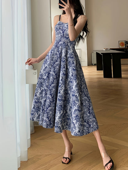 xieyinshe  Floral Print Swing Cami Dress, Elegant Sleeveless Spaghetti Strap Dress, Women's Clothing