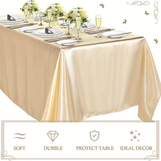 1PC Luxurious Champagne Satin Tablecloth - Rectangular Sequined Silk Cover with Smooth Fabric for Elegant Wedding Banquet Party Events Decorations - Perfect Room Decor for Special Occasions