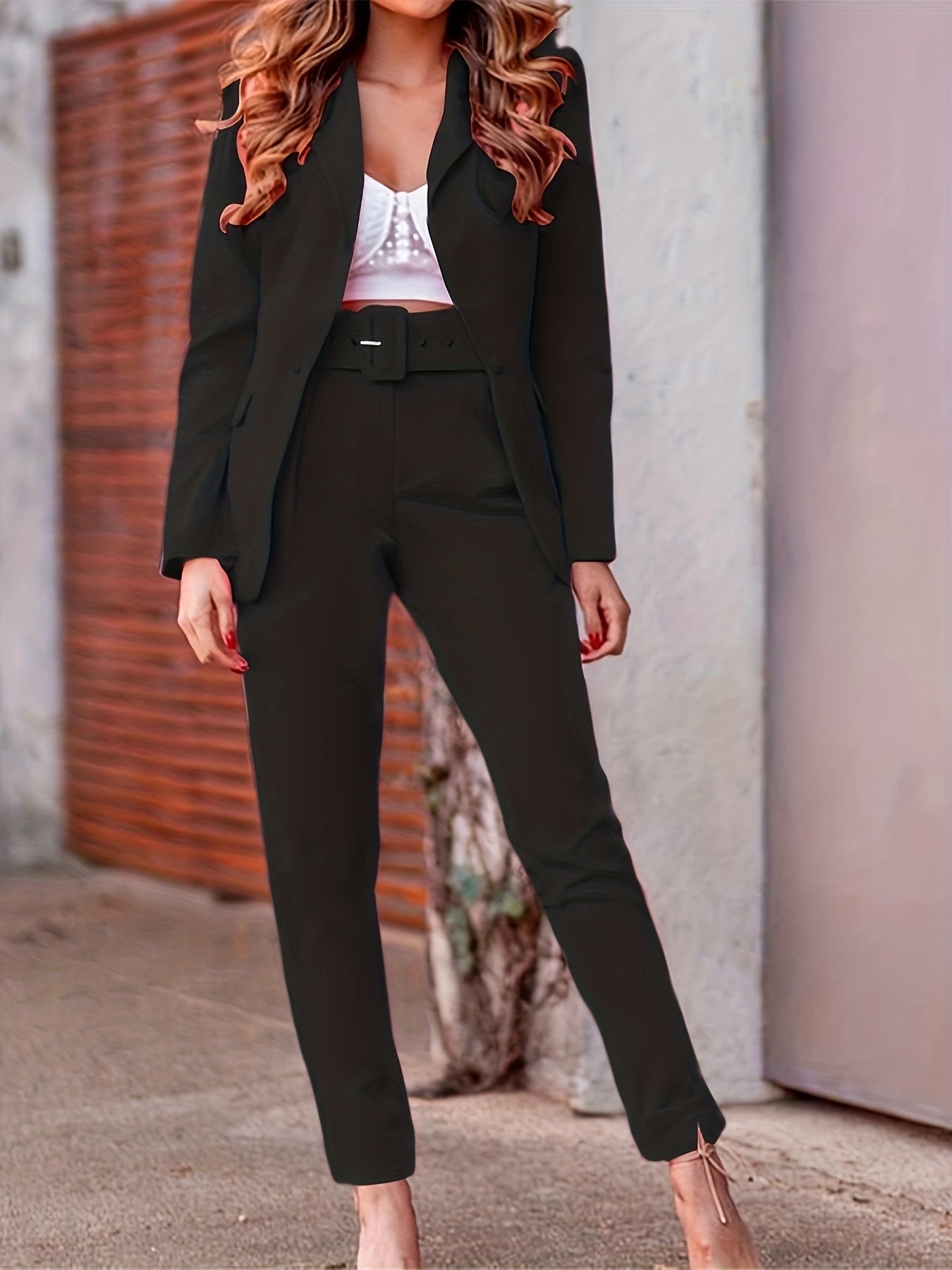 Women's Suits Women's Business Work Suit 2 Piece Outfits Elegant Open Front Blazer Jacket And Pencil Pant Sets