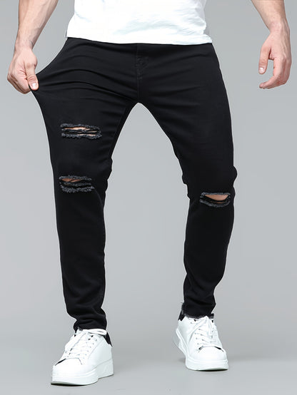 xieyinshe  Plus Size Men's Fashion Ripped Jeans Spring Fall Denim Pants For Daily Life