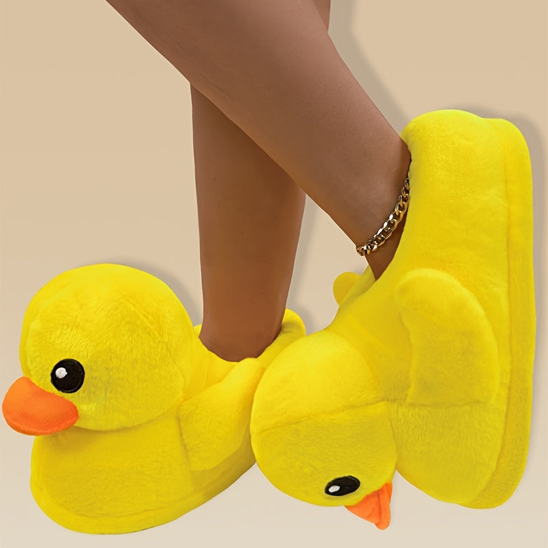 Cozy Cartoon Duck Plush Slippers for Women - Soft, Warm Indoor Shoes with Non-Slip Sole, Perfect for Winter