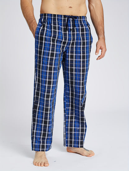 1/3pcs Men's Cotton Thin Plaid Sleep & Lounge Pants, Pajama Bottoms With Pockets