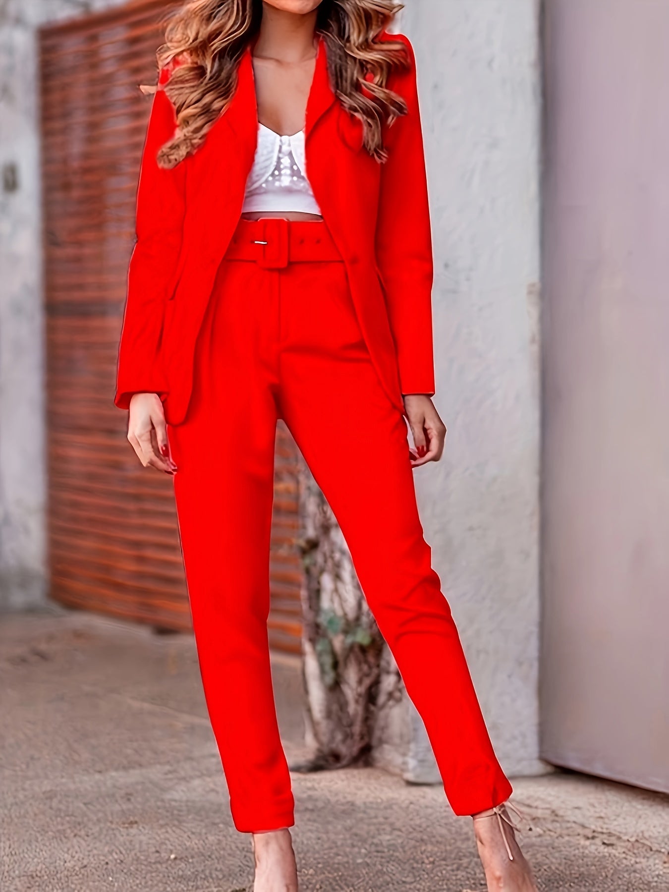 Women's Suits Women's Business Work Suit 2 Piece Outfits Elegant Open Front Blazer Jacket And Pencil Pant Sets