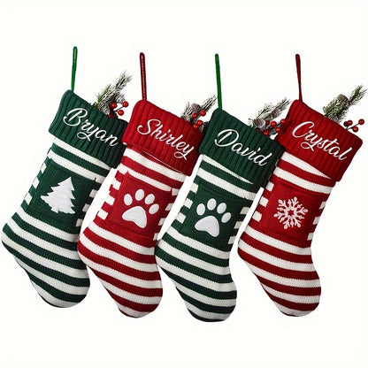 1pc Cozy Festive Knitted Striped Christmas Stocking Sock Gift Bag - Decorative Holiday Home Decorations with Soft Fabric and Traditional Design