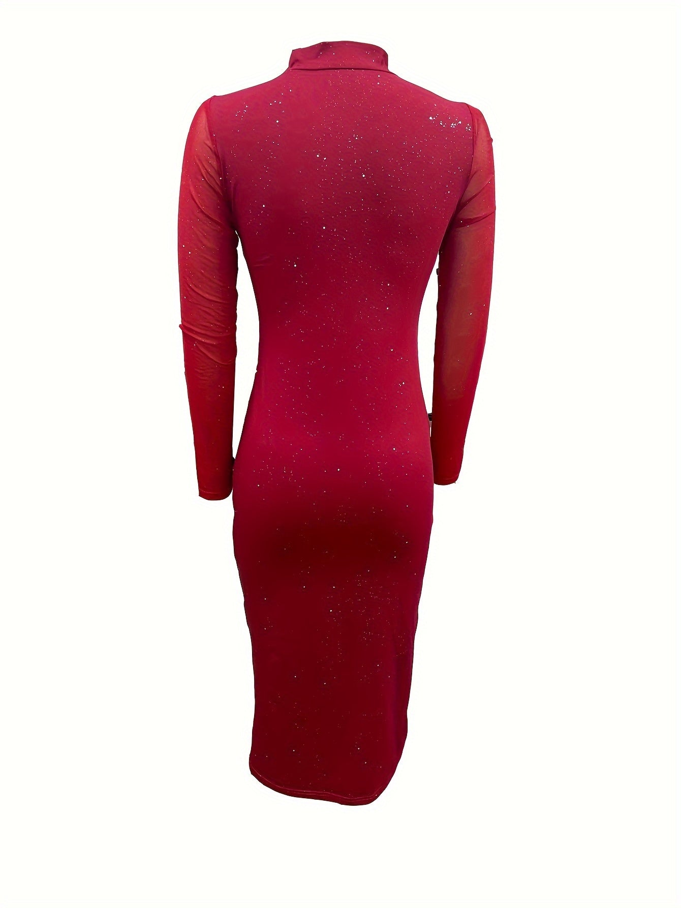 xieyinshe  Solid Bodycon Midi Dress, Elegant Mock Neck Long Sleeve Party Dress, Women's Clothing