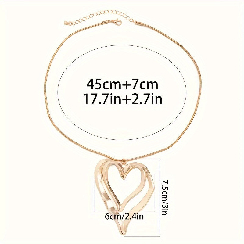 1pc Sexy Double Layer Hollowed Out Irregular Heart Pendant Necklace, Minimalist Fashionable Statement Accessories Versatile Daily Wear Jewelry Gift