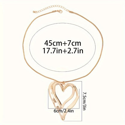 1pc Sexy Double Layer Hollowed Out Irregular Heart Pendant Necklace, Minimalist Fashionable Statement Accessories Versatile Daily Wear Jewelry Gift