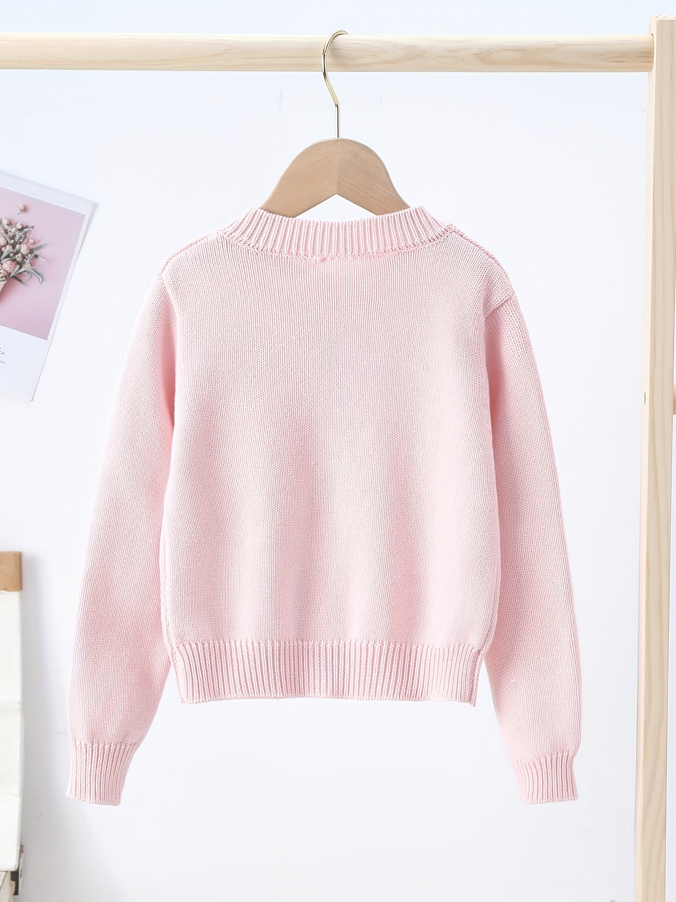 Girls Adorable Heart Embellished Pure Cotton Long Sleeve Jacquard Knit Cardigan Sweater for Everyday Fashion