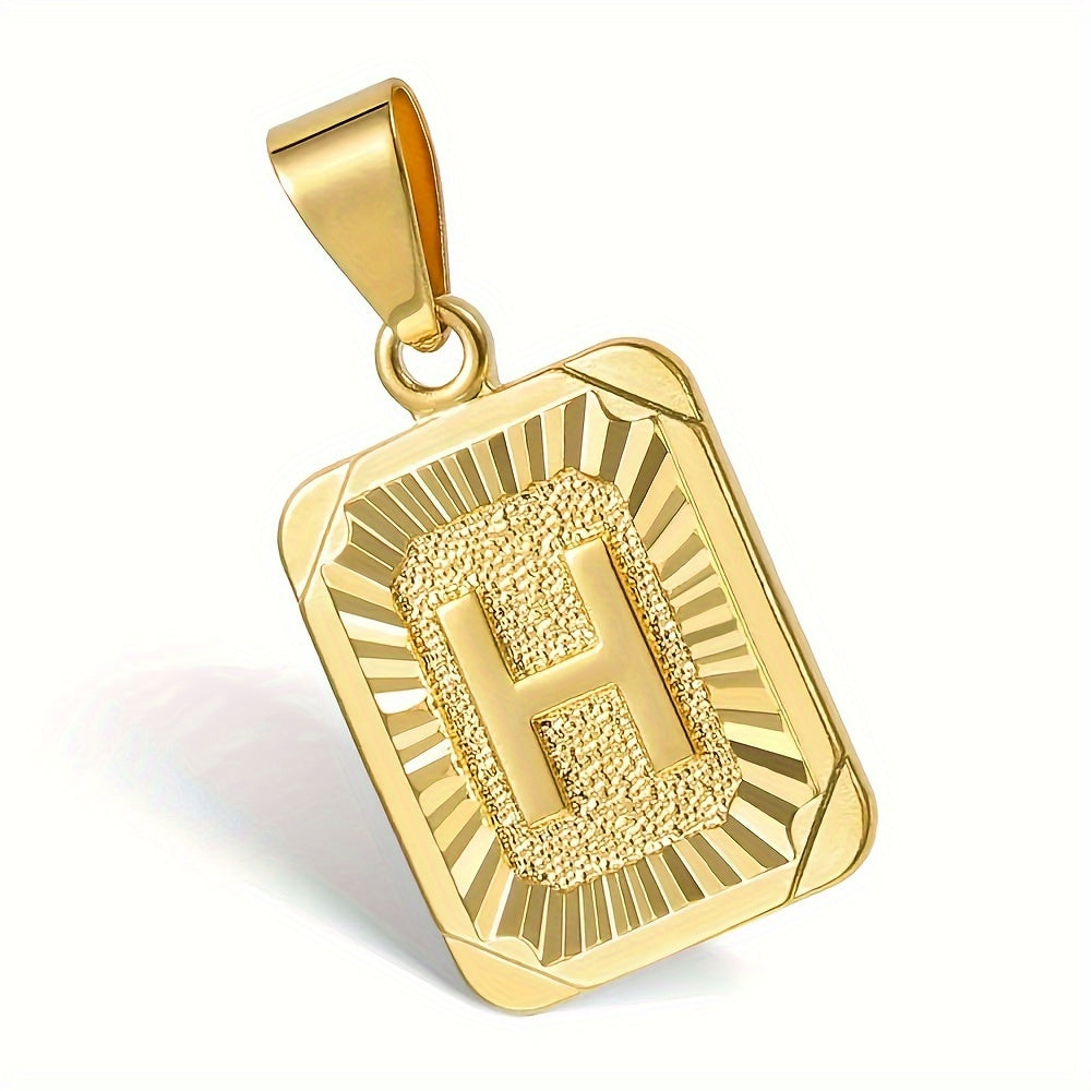 Initial Letter Square Pendant Necklace For Men And Women, 26 Alphabet Options, Simple Style Fashion Jewelry With Cuban Curb Chain