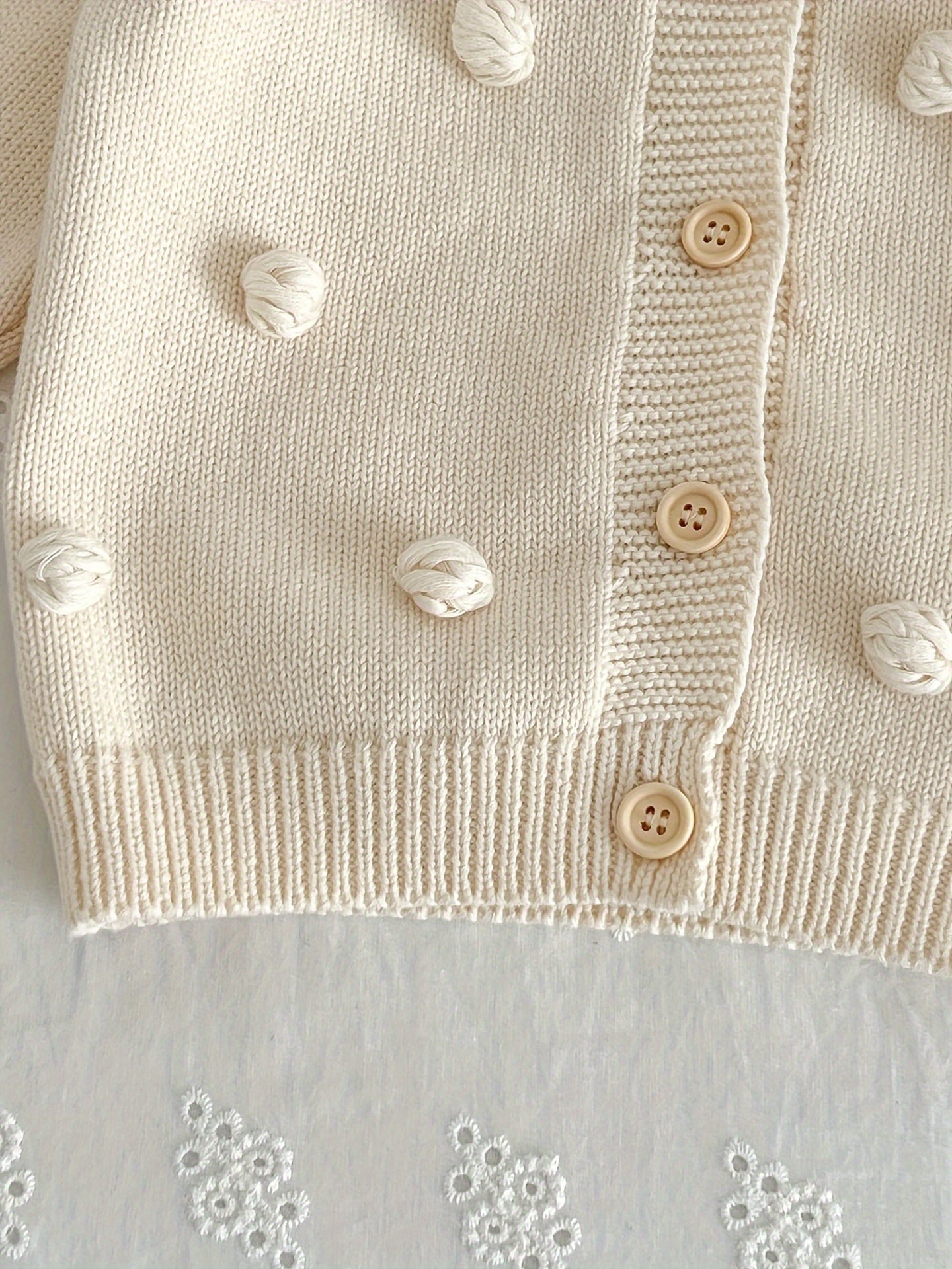 Girls Charming Cotton Cardigan Sweater with Round Ball Detail - Soft 10% Cotton Blend, Casual & Warm for Spring and Autumn - Perfect for Little Fashionistas, Small Size