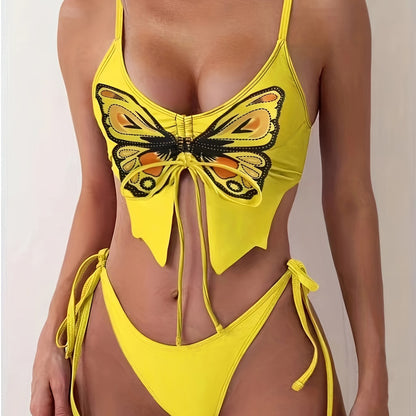 2-Piece Butterfly Bikini Set with Side-Tie Drawstrings – Flirty Spaghetti Straps & High-Stretch Fabric – Perfect for Y2K Fashion & Summer Poolside Lounging, Women's Swim Attire