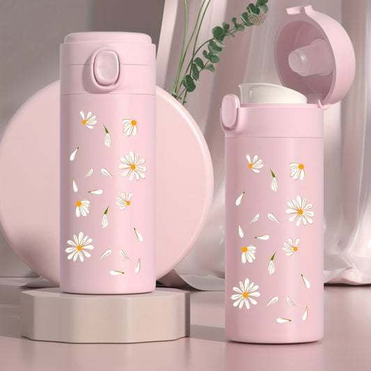 1pc Daisy Pattern Vacuum Insulated Stainless Steel Flask - Unbeatable Thermal Performance, Leakproof, and BPA-Free - Perfect for Outdoor Enthusiasts, Campers, Hikers, and Drivers - 350ml Capacity, Heat and Cold Retention, Portable, and Durable