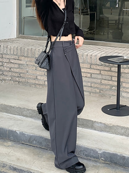 xieyinshe  Solid Asymmetric Suit Pants, Casual Wide Leg Loose Pants For Spring & Summer, Women's Clothing