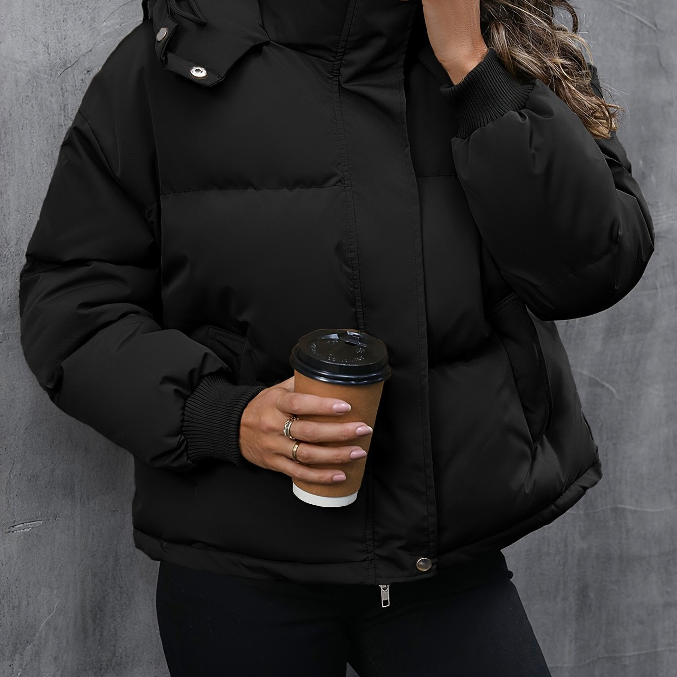 Solid Zipper Hooded Coat, Casual Solid Long Sleeve Winter Warm Outerwear, Women's Clothing