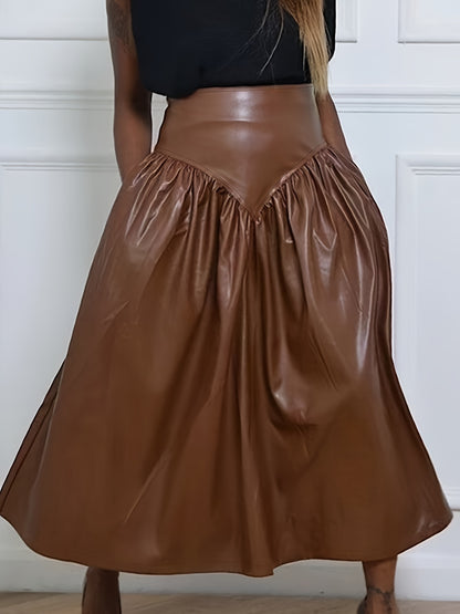 xieyinshe Plus Size PU Leather Skirt, Casual Skirt For Spring & Summer, Women's Plus Size Clothing