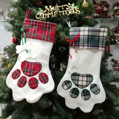 1pc Adorable Christmas Gingham Goody Bag Pet Stocking - Hanging Dog Paw Decorations for Christmas Tree - Cute Holiday Gift Idea for Pets