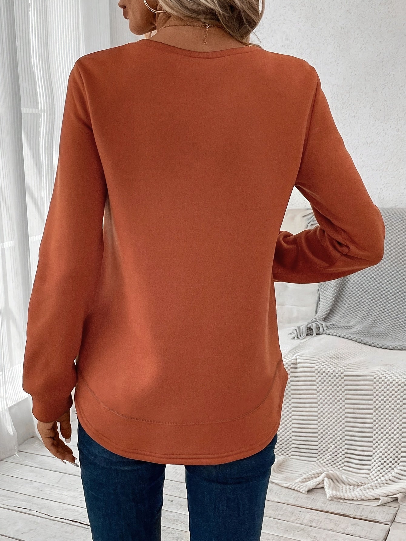 xieyinshe  Solid Color Pullover Sweatshirt, Casual Long Sleeve Crew Neck Sweatshirt, Women's Clothing