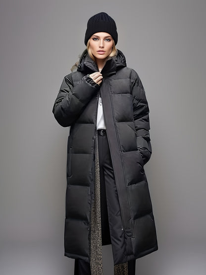 xieyinshe Long Length Hooded Parka, Casual Long Sleeve Winter Warm Outerwear, Women's Clothing