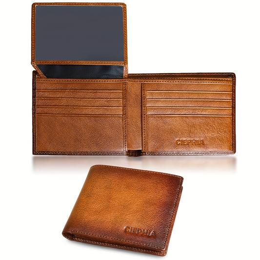 Mens Vintage Genuine Leather Bifold Wallet - RFID Blocking, Dual ID Windows, Spacious & Durable - Ideal Gift