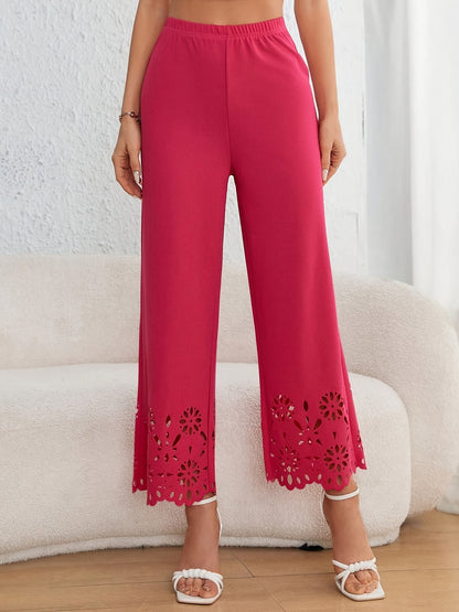 xieyinshe  Lace Stitching Wide Leg Pants, Casual Elastic Waist Solid Pants, Women's Clothing