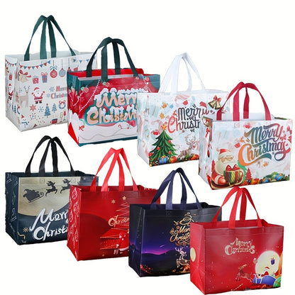 8-Pack Festive Christmas Gift Bags with Handles - Reusable Non-Woven Tote Bags for Holiday Presents, Party Favors, Grocery Shopping - Durable Polypropylene, Carnival Theme, General Use - 12.6x9.8x6.7 inches