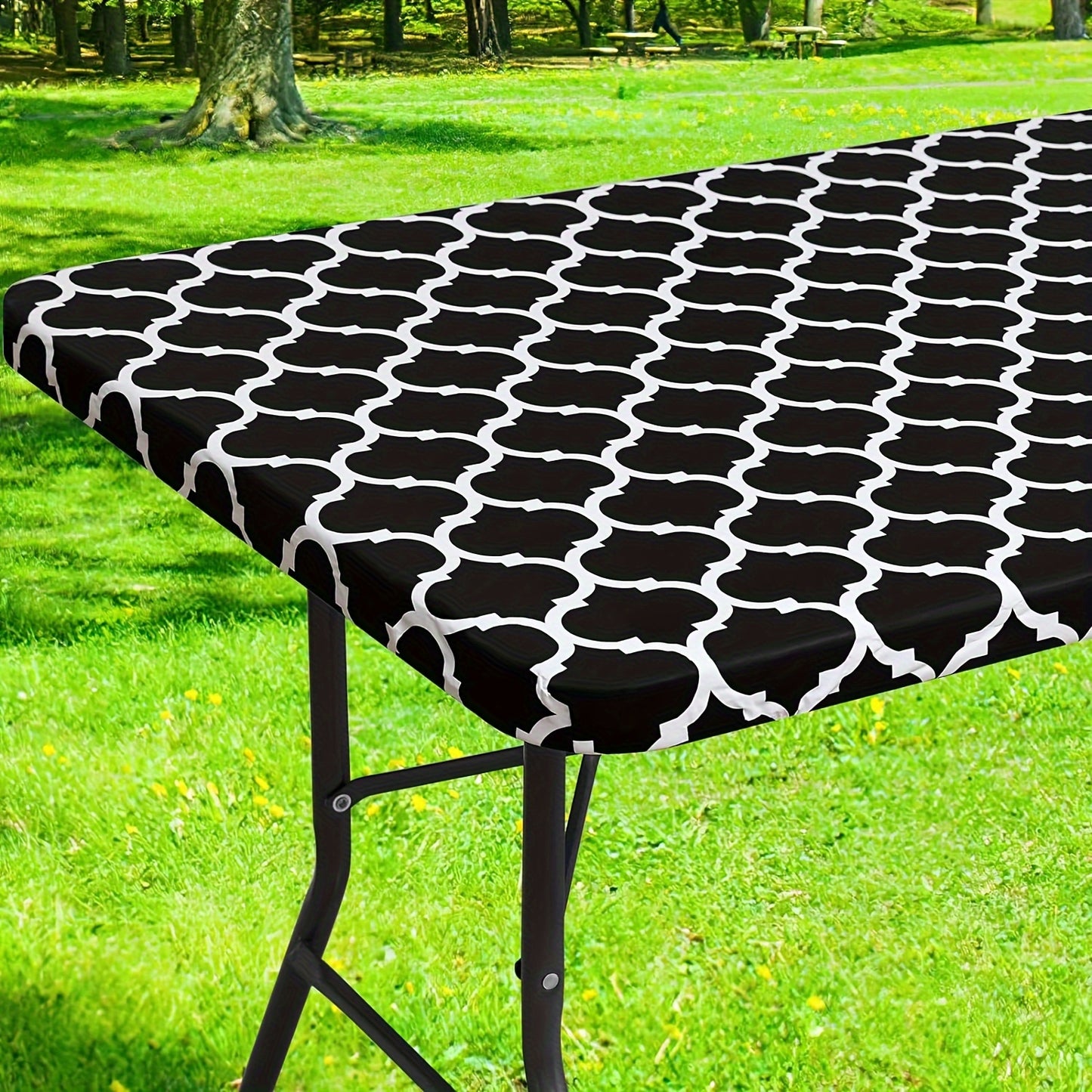 1pc Durable Waterproof Vinyl Tablecloth - Seamless Elastic Edges, Fade-Resistant, Flannel Backed - Easy Clean, Perfect for Indoor & Outdoor Dining, Picnics, Parties - Rectangle