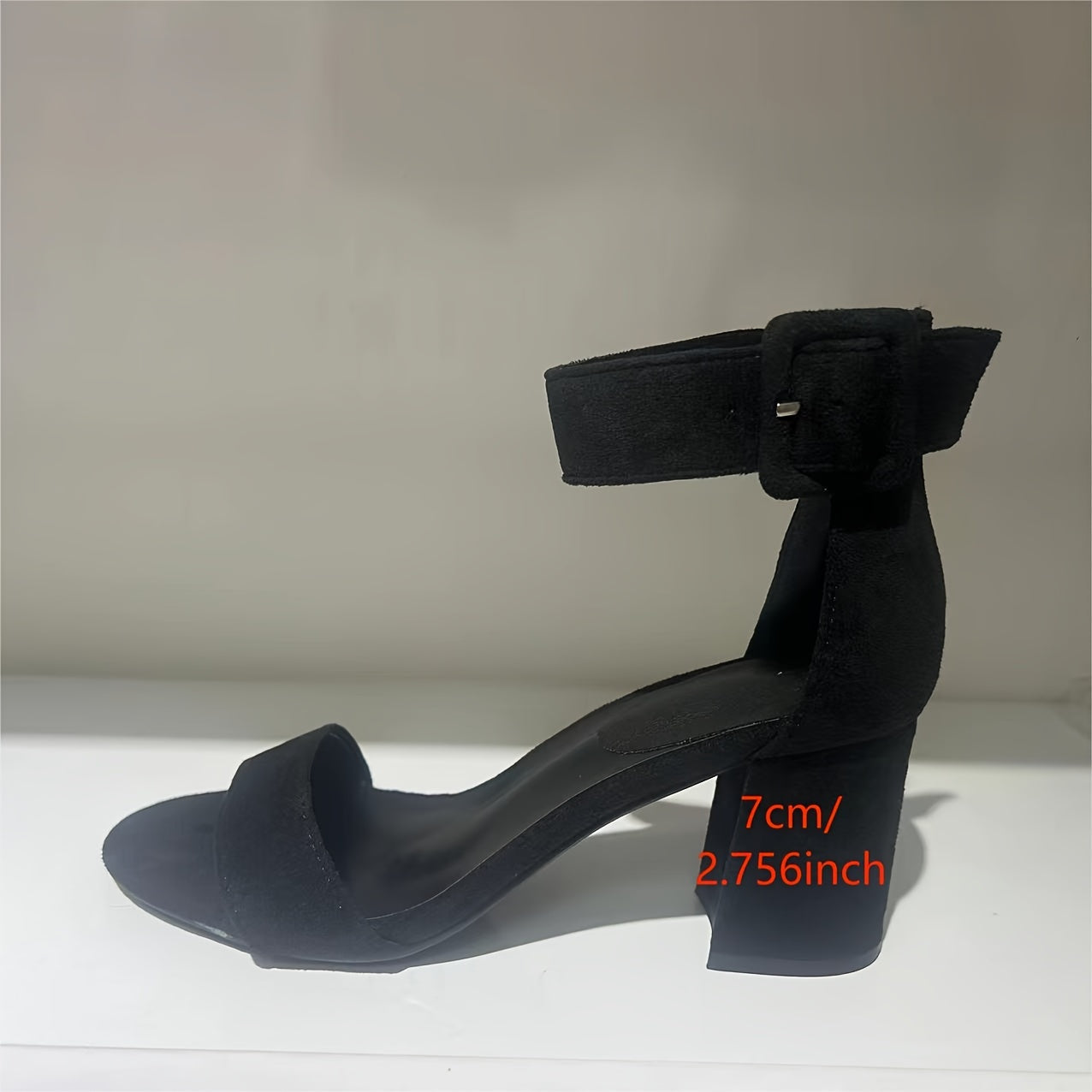 xieyinshe  Women's Solid Color Block Heels, Fashion Open Toe Dress Pumps, Stylish Buckle Strap Heels