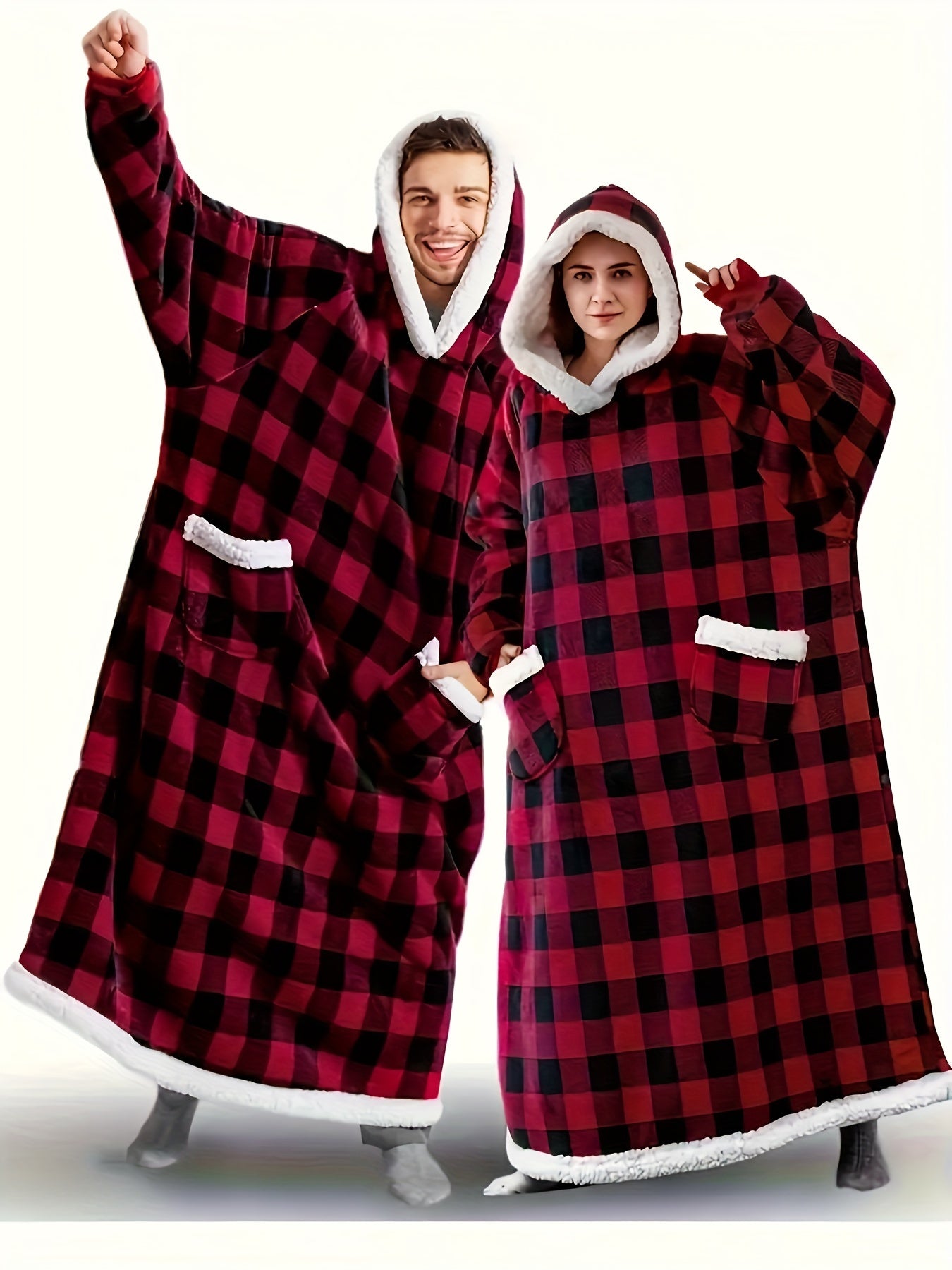 Men's Fashion Pajamas Plaid Hooded Warm Flannel Bathrobe With Pockets, Comfortable Breathable Skin Friendly After Bath Loungewear