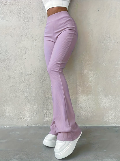 xieyinshe  Casual Rib Simple Slim Leggings Pants, Solid High Waisted Fashion Fall & Winter Long Pants, Women's Clothing