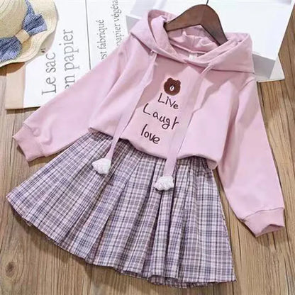 Girl's Dresses Children's Clothing Suits Spring Autumn Girls Plaid Skirt Suits Dress Long-Sleeved Sweater Suits Fashion Sweet 2 Piece Clothing