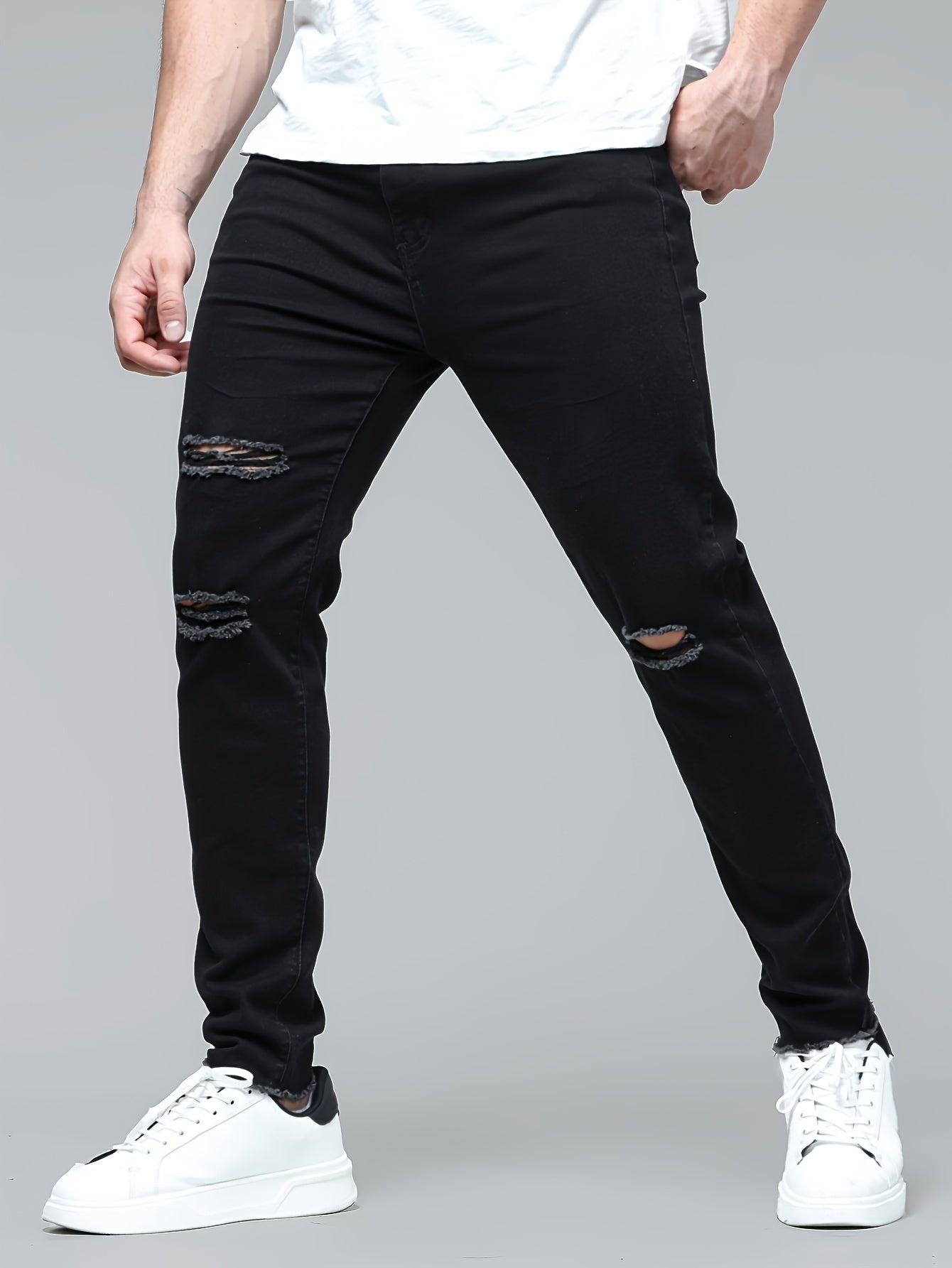 xieyinshe  Plus Size Men's Fashion Ripped Jeans Spring Fall Denim Pants For Daily Life