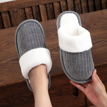 Solid Color Slippers, Casual Slip On Plush Lined Shoes, Comfortable Indoor Home Slippers