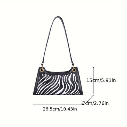 xieyinshe  Zebra Striped Print Shoulder Bag, Trendy Animal Pattern Handbag, Women's PU Leather Underarm Purse