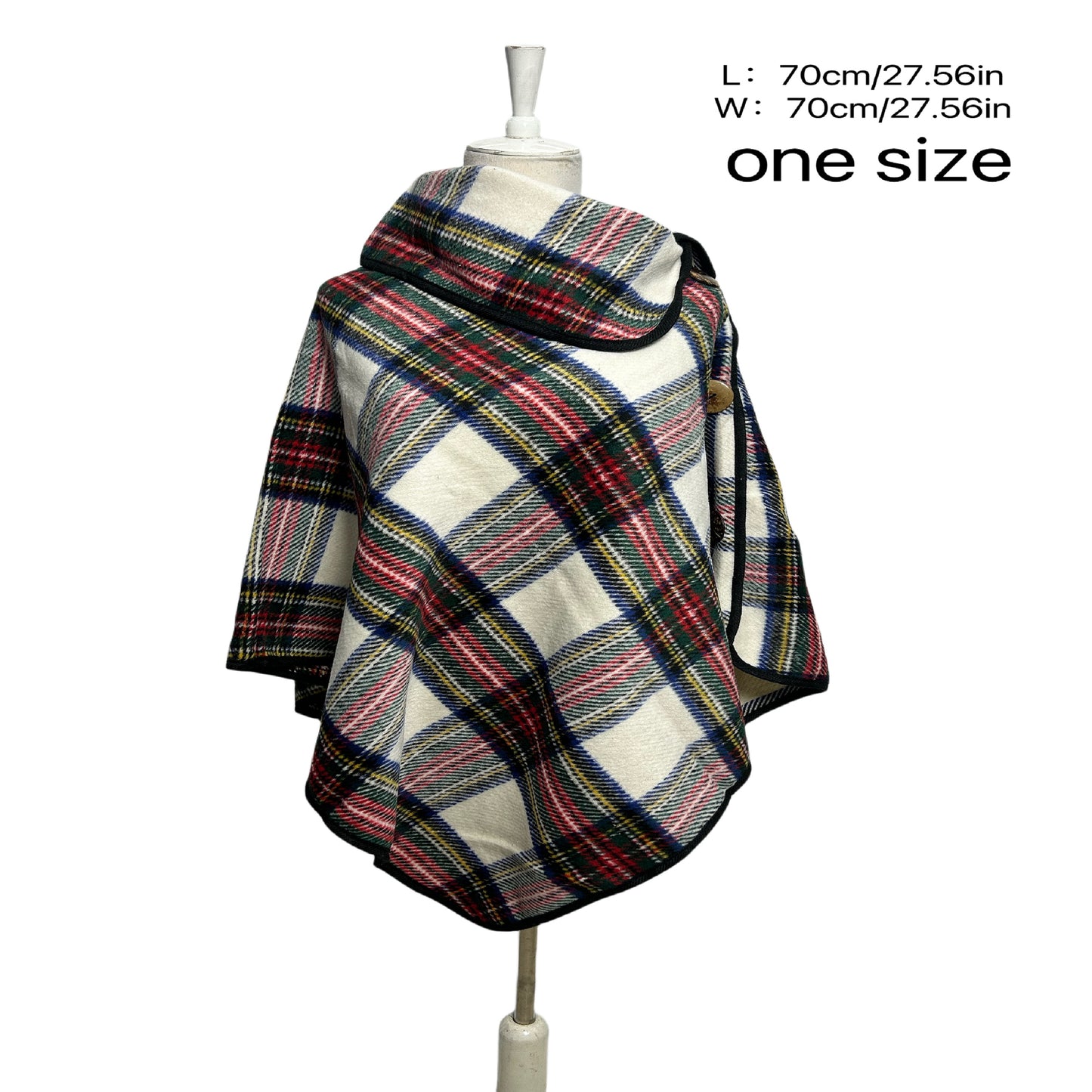 Women's British Button Shawl Multicolor Striped Pullover Poncho Autumn Winter Outerwear Warm Coldproof Cape