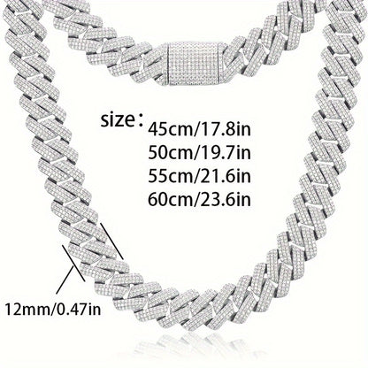 1pc 12mm Wide S925 Sterling Silver Moissanite Cuban Link Chain Necklace - 18K Gold Plated, Fashion Hip-Hop Style, Gemstone Jewelry for Men and Women, Perfect Gifts for Birthday, Wedding, Anniversary, Engagement, Him, Her