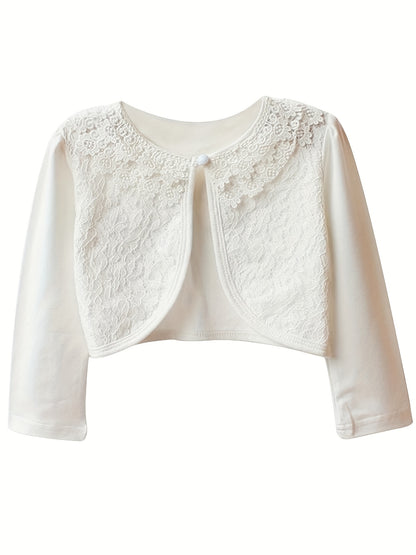 Delicate Lace Trim Girls Cardigan - Stylish One-Button Design, Timeless Elegance & Ultra-Comfortable Fit - Perfect for Kid/Pre-Teen Fashionistas