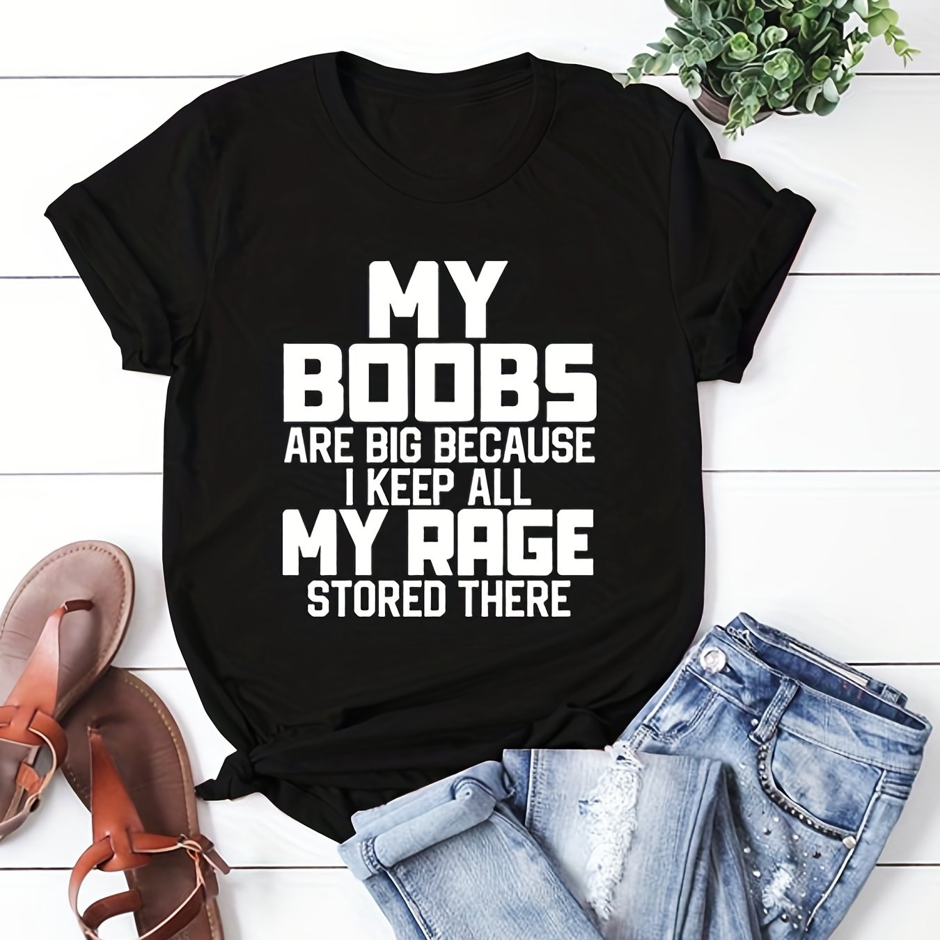 Plus Size Slogan Print Short Sleeve T-shirt, Women's Plus Slight Stretch Casual Tee