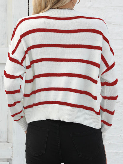 xieyinshe Striped Crew Neck Pullover Sweater, Casual Long Sleeve Sweater, Women's Clothing