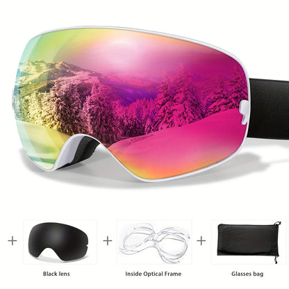 POAT Winter Sports Goggles with Anti-Fog Lens, Protection - Perfect for Skiing, Snowboarding & Outdoor Activities - Includes Black Replacement Lens & Carry Bag