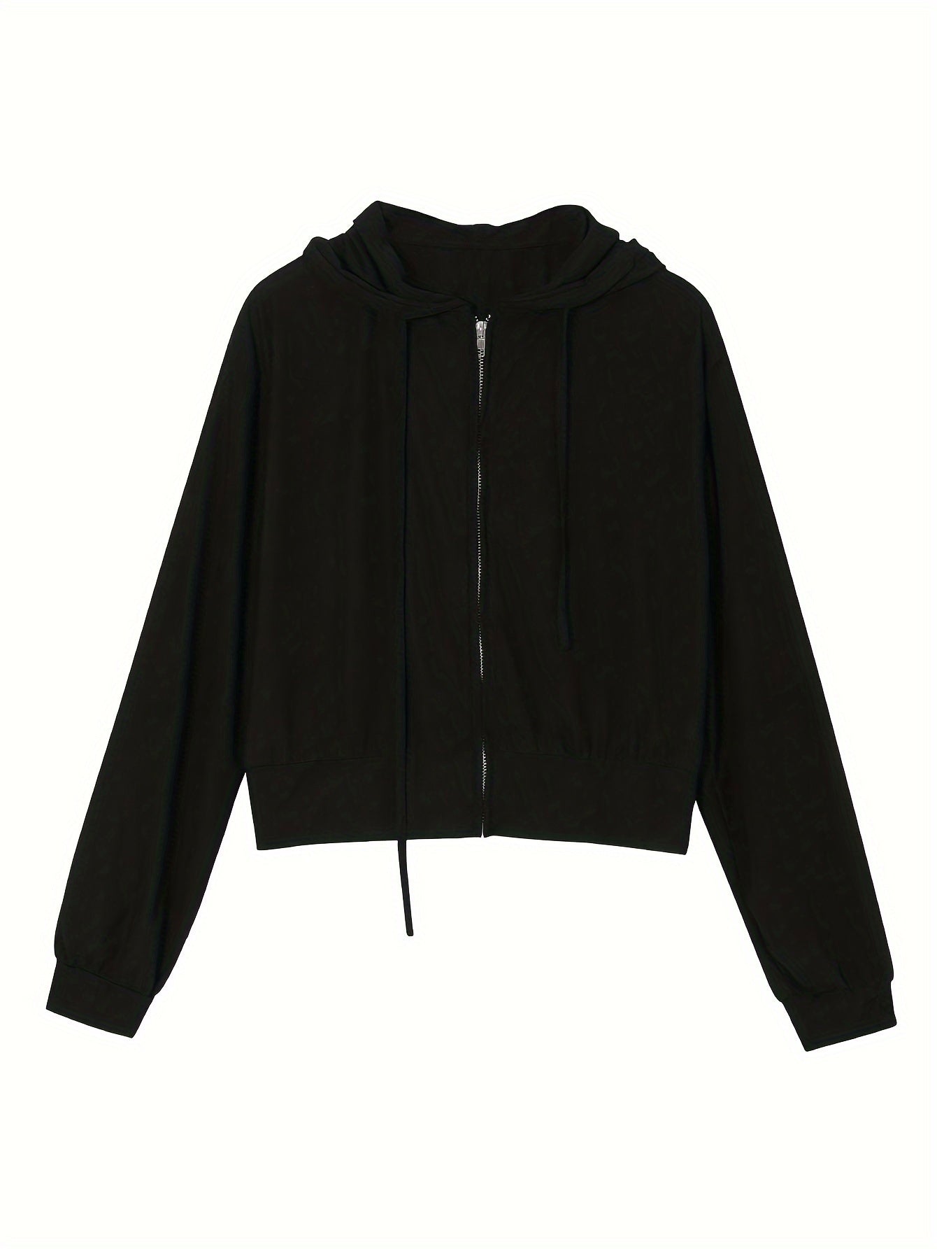 xieyinshe  Solid Color Zipper Front Hoodie, Loose Long Sleeve Drawstring Hooded Sweatshirt, Women's Clothing