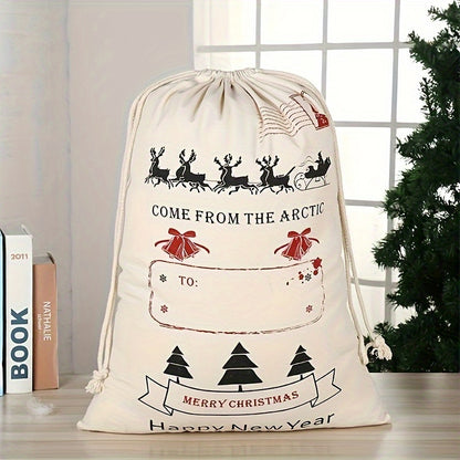 1pc Large Canvas Santa Sack, Drawstring Bag Packs for Gifts and Christmas Presents