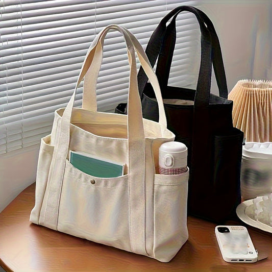 Large Capacity Canvas Tote Bag - Spacious, Stylish, and Sturdy Zipper Closure Shoulder Bag for Women - Perfect for Commute, Daily Use, and Travel